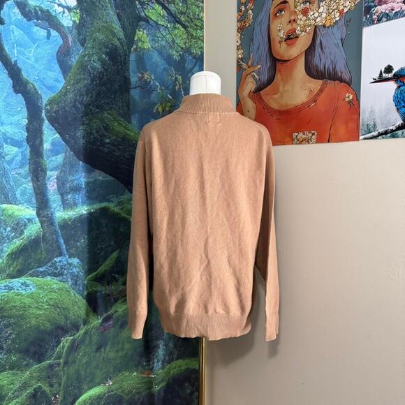 camel cashmere mock neck sweater minimalist neutral knit - Picture 3 of 6